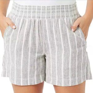 Linen Blend, Striped, Gray and White Neutral Loose Shorts